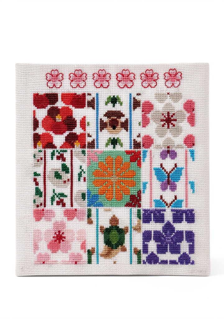 Crafting a Japanese applique design on a fabric swatch